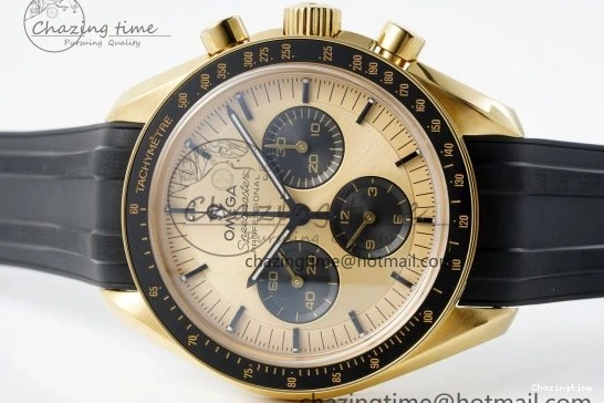 0327 TimelessDesign Speedmaster Moonwatch in Moonshine Gold YG RMF Best Edition YG Dial on Black Rubber Strap Manual Chrono 7834